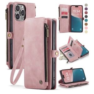 iPhone 16.   Blossom Pink Zipper Wallet Phone Case with Wrist Strap